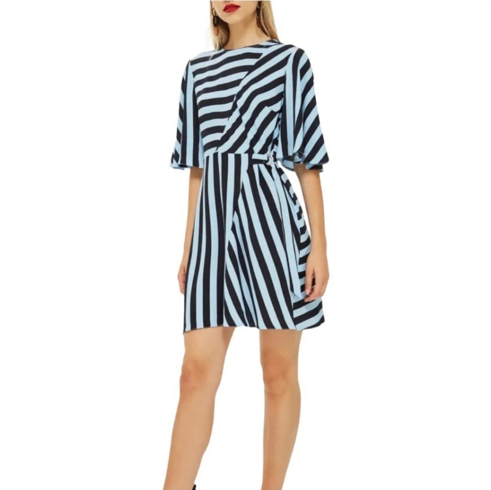 Topshop navy and light blue diagonal stripe dress